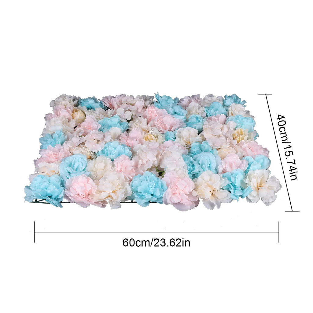 12Pcs Artificial Flower Wall Panels 60x40cm, 3D Realistic Silk Rose Hydrangea Dahlia Greenery Fence Decor for Balcony /Garden/ Indoor Outdoor, DIY Privacy Screen, No Watering Needed, Housewarming Gift