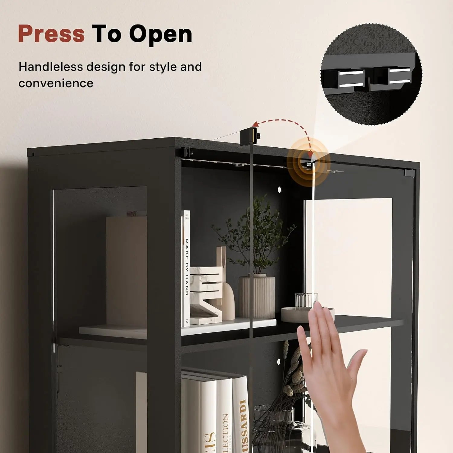 Glass Display Cabinet with Doors - Curio Cabinet with Dynamic LED Lights for Collectibles, 67" Display Case with 4 Tiers & Drawers