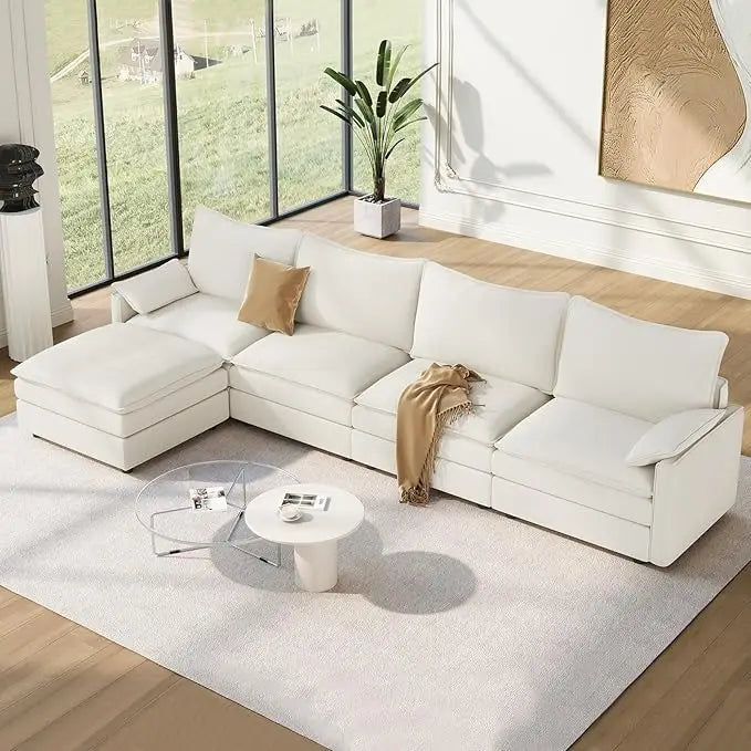 142" Cloud Couch Sectional Modular Sofa, Comfy Sectional Couch with Ottoman Deep Seat Chenille L Shaped Sofa, Modular Couches