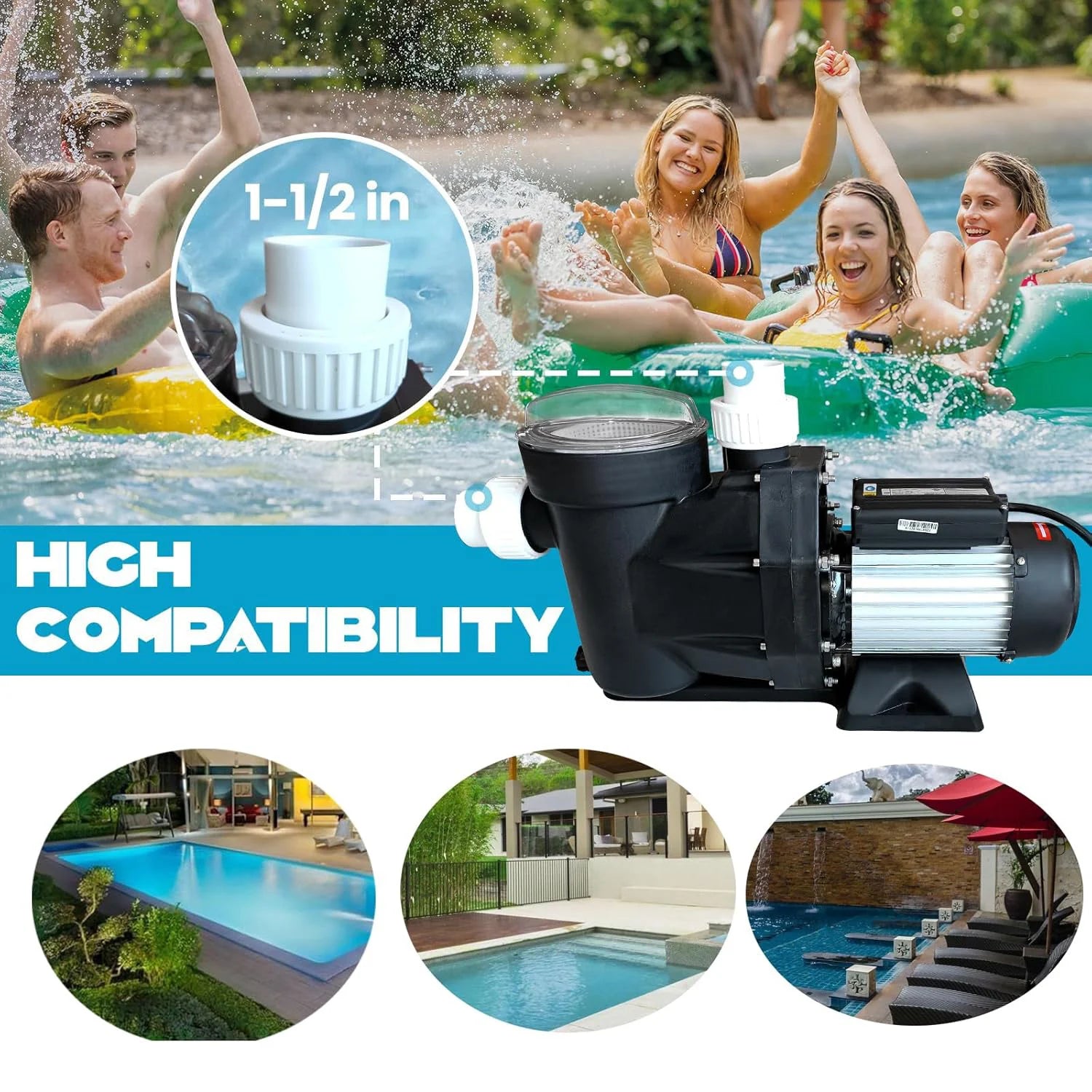 Swimming Pool Pump 3HP 110V 1100W 9000 GPH Single Speed for Above/In Ground Pool High-Flow Pool Pump with Strainer Filter Basket