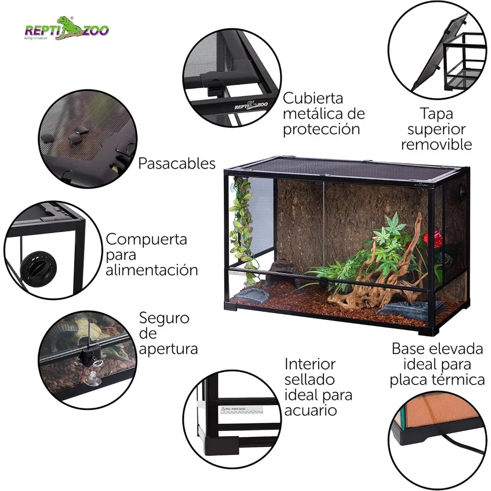 67 Gallon Reptile Glass Terrarium, Double Hinge Door Reptile Tank, Side/TOP Screens/ Ventilation Reptile