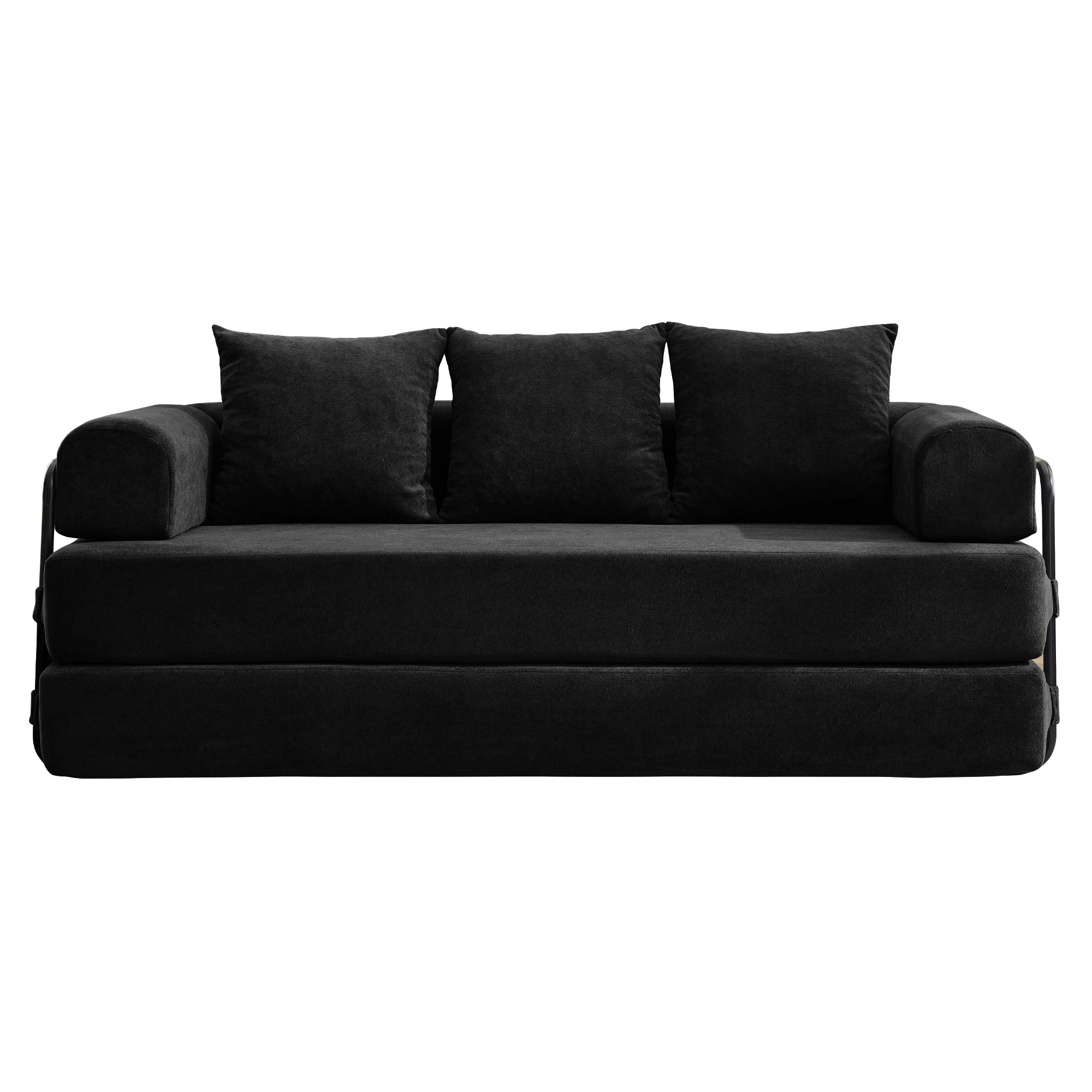 Convertible Sofa Bed with Pillows Modular Floor Sofa with Fixed-Shape Frame Chenille, Removable Folding Mattress Couch