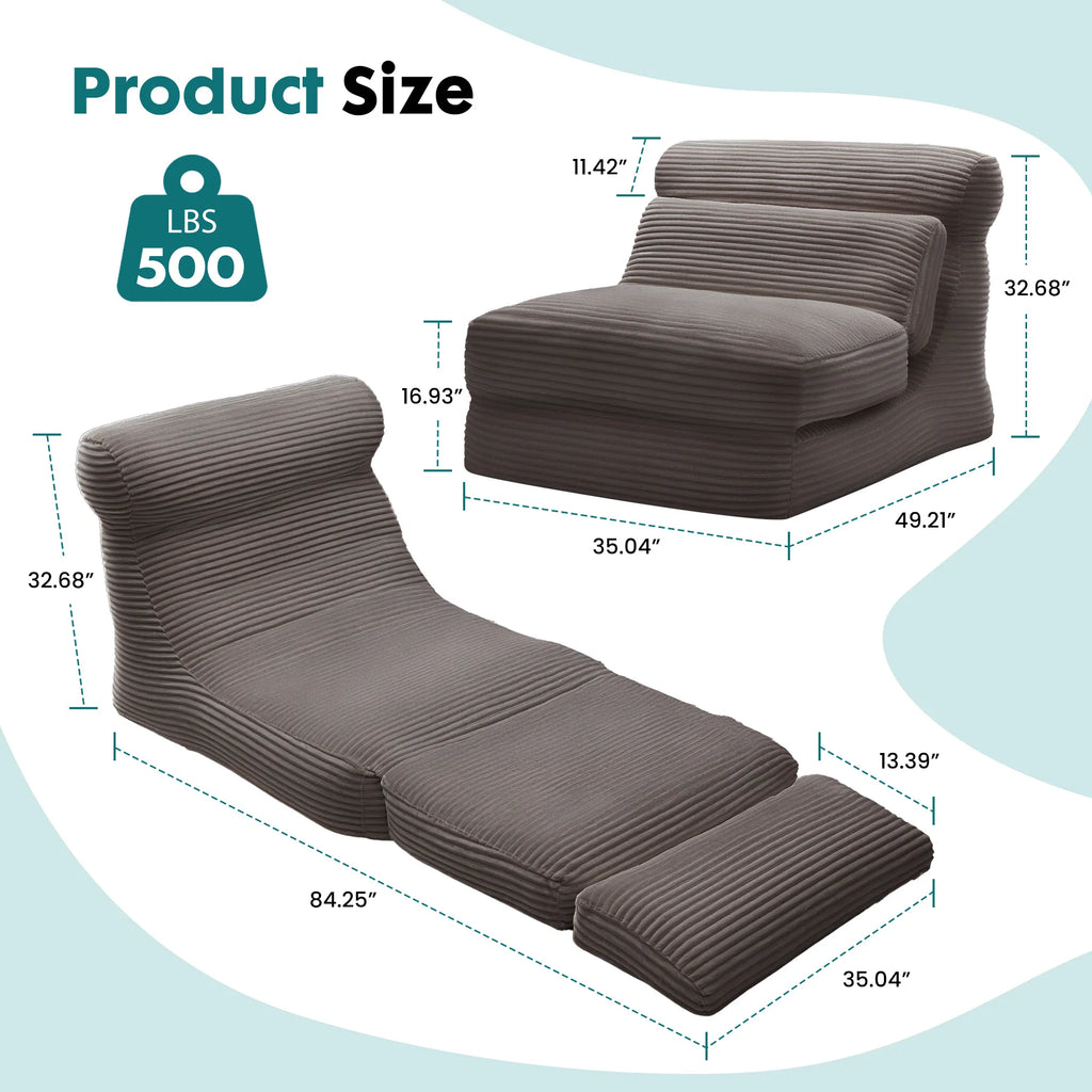 Ergonomic Folding Sofa Bed/ Modern Corduroy , Convertible Comfy Sleeper Chair for Bedroom
