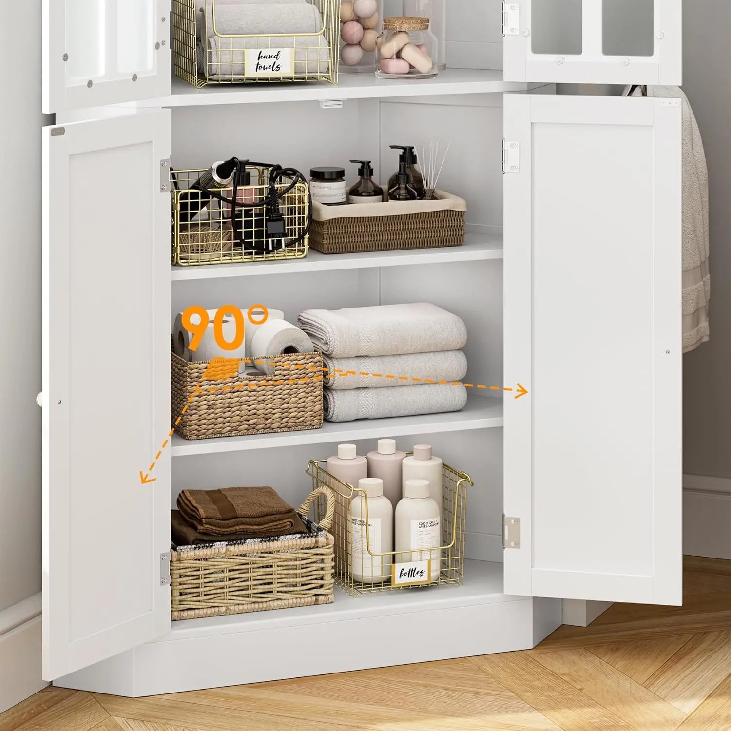 67" Corner Cabinet, Corner Kitchen Pantry with Doors, Farmhouse Kitchen Cabinet with 6 Storage Shelves, Space Saver