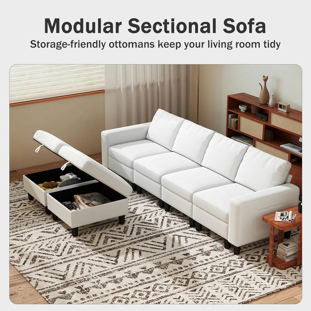 Modular Sectional Sofa, 110" Modular Couch with Storage & Adjustable Backrest, 6-Seat Convertible Sectional Couches