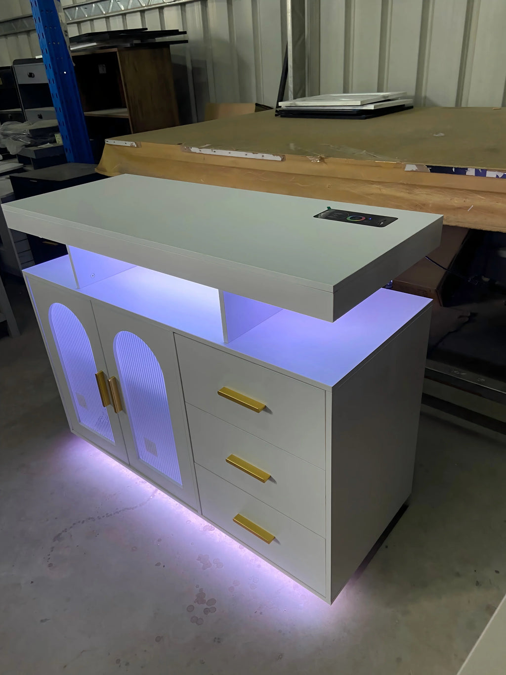 JDPAG 40" LED Buffet Cabinet with Wireless Charging Station, Auto Sensor RGB 20-Color Dimmable Sideboard