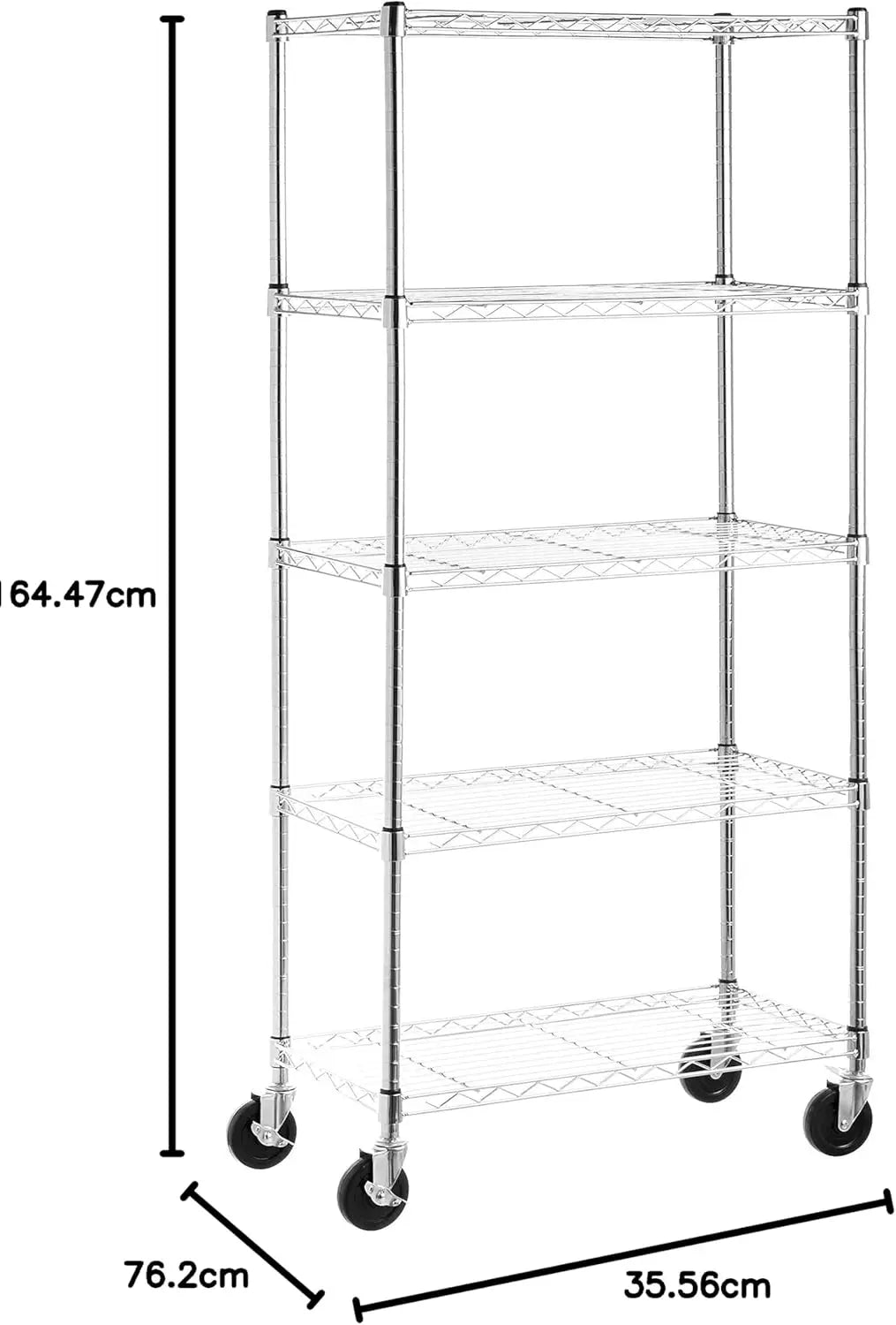 5-Shelf Adjustable, Heavy Duty Storage Shelving Unit on 4'' Wheel Casters, Metal Organizer Wire Rack, 30" L x 14" W x 64.8" H
