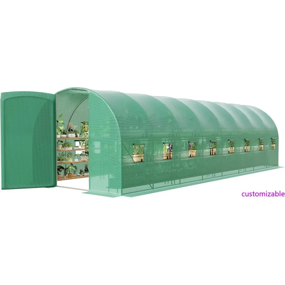 Expansive 27x10x7 Ft Outdoor Greenhouse with Hinged Door, 16 Ventilation Meshes, Robust Galvanized Steel Construction