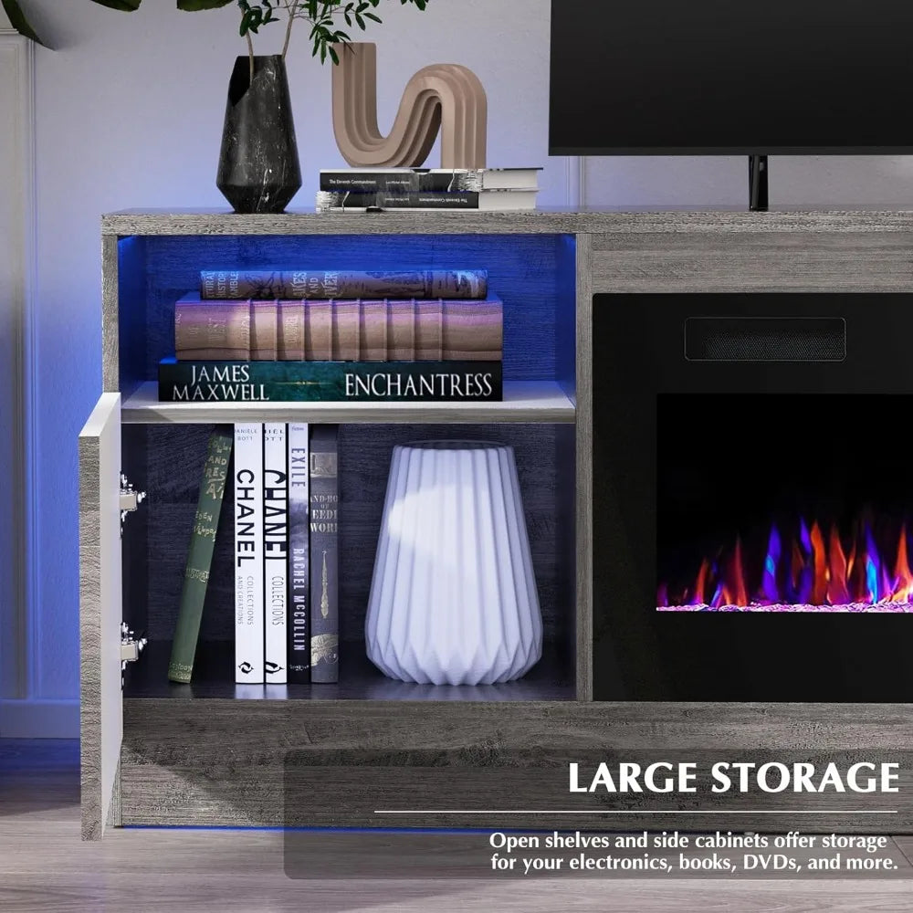Popular-Fireplace TV Stand With 36" Fireplace Up To 80" TVs ,LED Light Entertainment Center And Storage