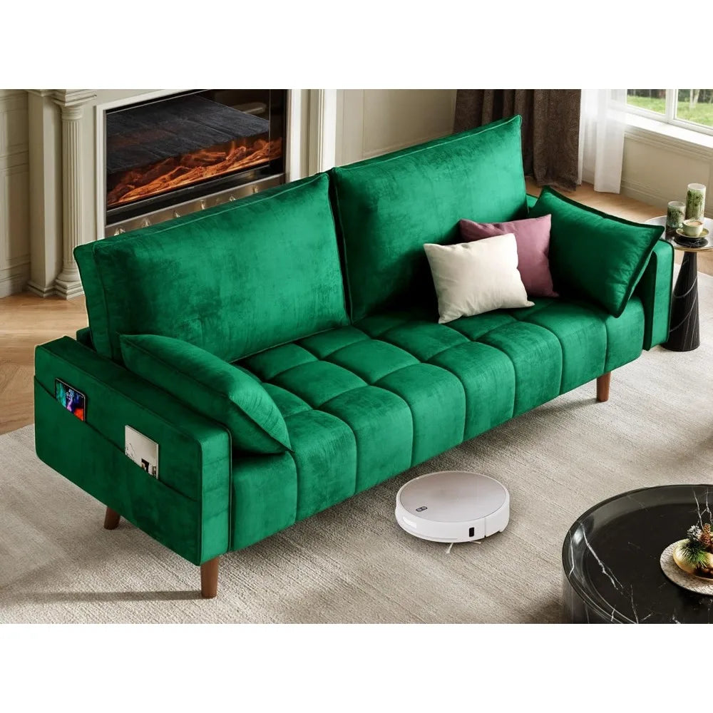 67" Loveseat Sofa, Velvet Fabric Sofa Couch for Small Space, Modern Loveseat with Button Tufted Seat and Side Storage Pockets