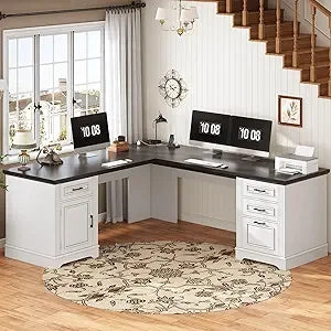 69" L-Shaped Executive Desk for Home Office with Storage and Power Outlet