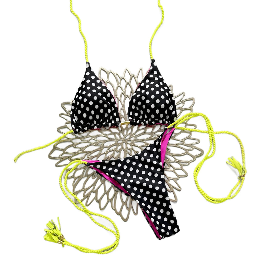 Micro Bikinis 2026 Women's Polka Dots Print Bathing Suit Halter Triangle Tie Side with String Bikini Sets Two Piece Swimsuit
