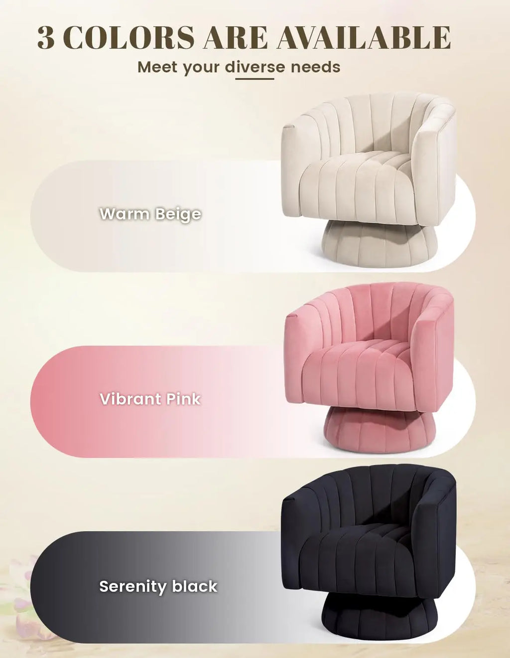 360° Swivel Accent Chair with Armrest Set of 2 Mid Century Tufted Velvet for Living Room/ Bedroom /Reading/ Beige
