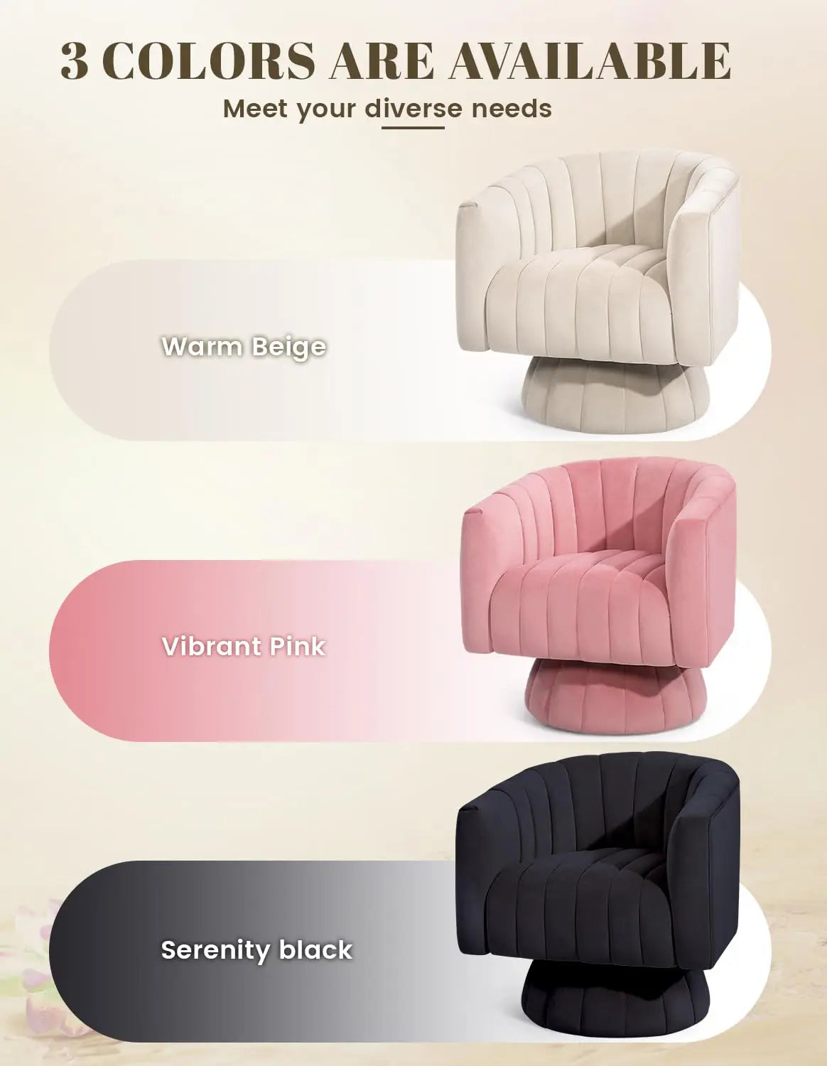 360° Swivel Accent Chair with Armrest Set of 2 Mid Century Tufted Velvet for Living Room/ Bedroom /Reading/ Beige