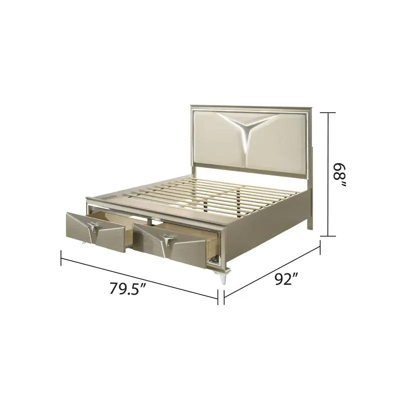 Modern King 4PC Bedroom Set, Wood Construction, LED Headboard