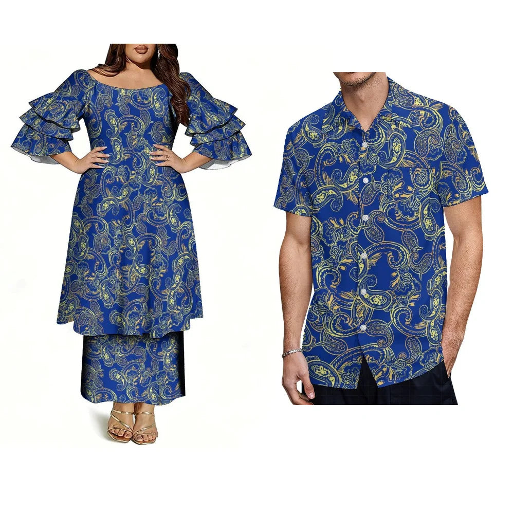 Customized Men's Short-Sleeved Shirts With Polynesian Pacific Island/ Ethnic Style Fashionable Women's Elegant Dresses