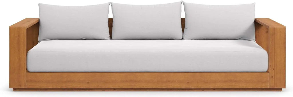 Tahoe Acacia Wood Outdoor Patio Sofa in Natural Light Gray Weather-Resistant Cushions-Ideal as a Porch Couch or Sunroom Sofa