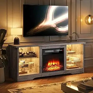 Fireplace with TV Stand 36" inch Electric Fireplace Up to 80" TVs, LED Light Entertainment Center, 70" Modern Wood High Gloss