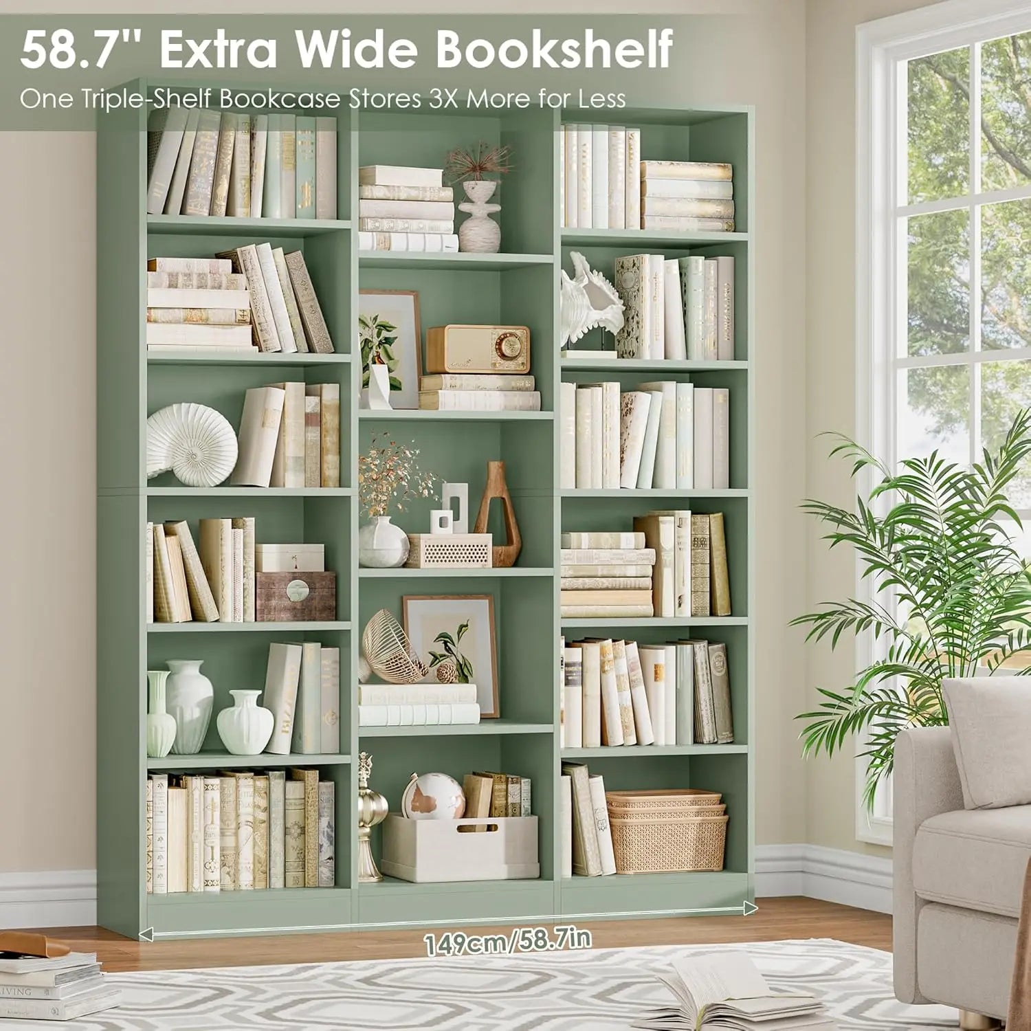 6 Tier Large Bookshelf, Triple Wide Bookcase with 17 Open Shelves, 74'' Tall for Living Room/ Home Office