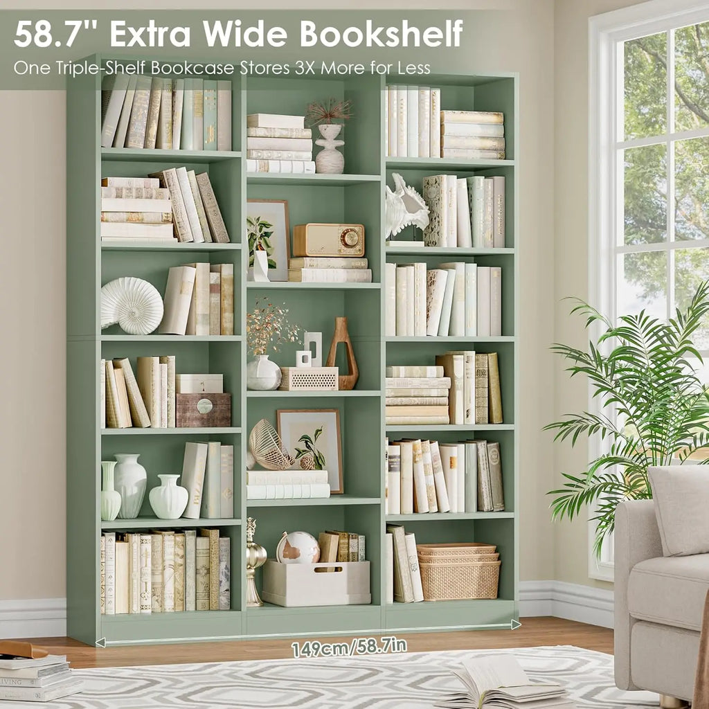 6 Tier Large Bookshelf, Triple Wide Bookcase with 17 Open Shelves, 74'' Tall for Living Room/ Home Office