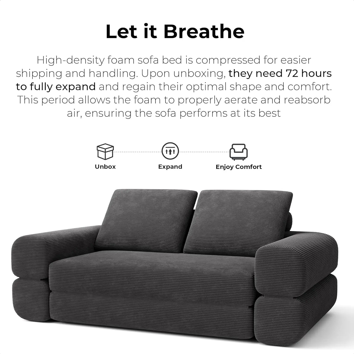 Convertible Sleeper Sofa Bed Floor Sofa 3-in-1 No Assembly, Foldable Mattress with Corduroy Upholstery Green, Dark Grey