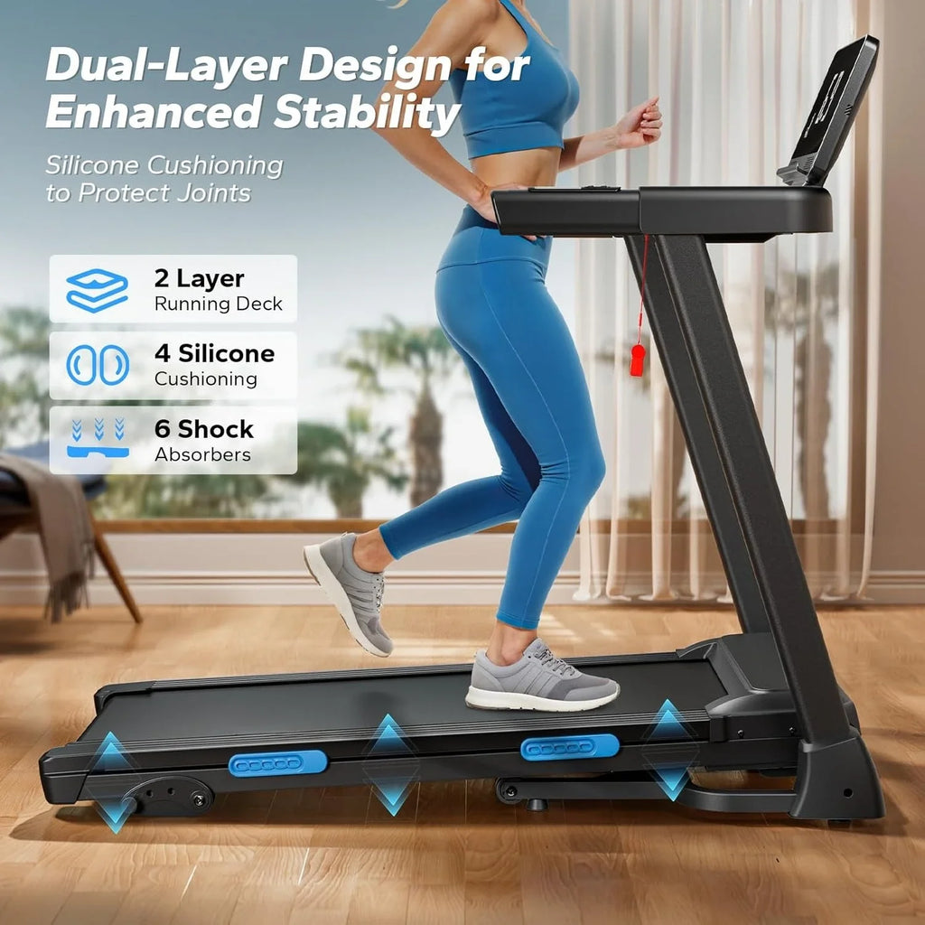 Foldable Treadmill with Incline, 7.5MPH Quiet Treadmill for Home with Double Deck Technology, 4 Silicone Shock Cushion