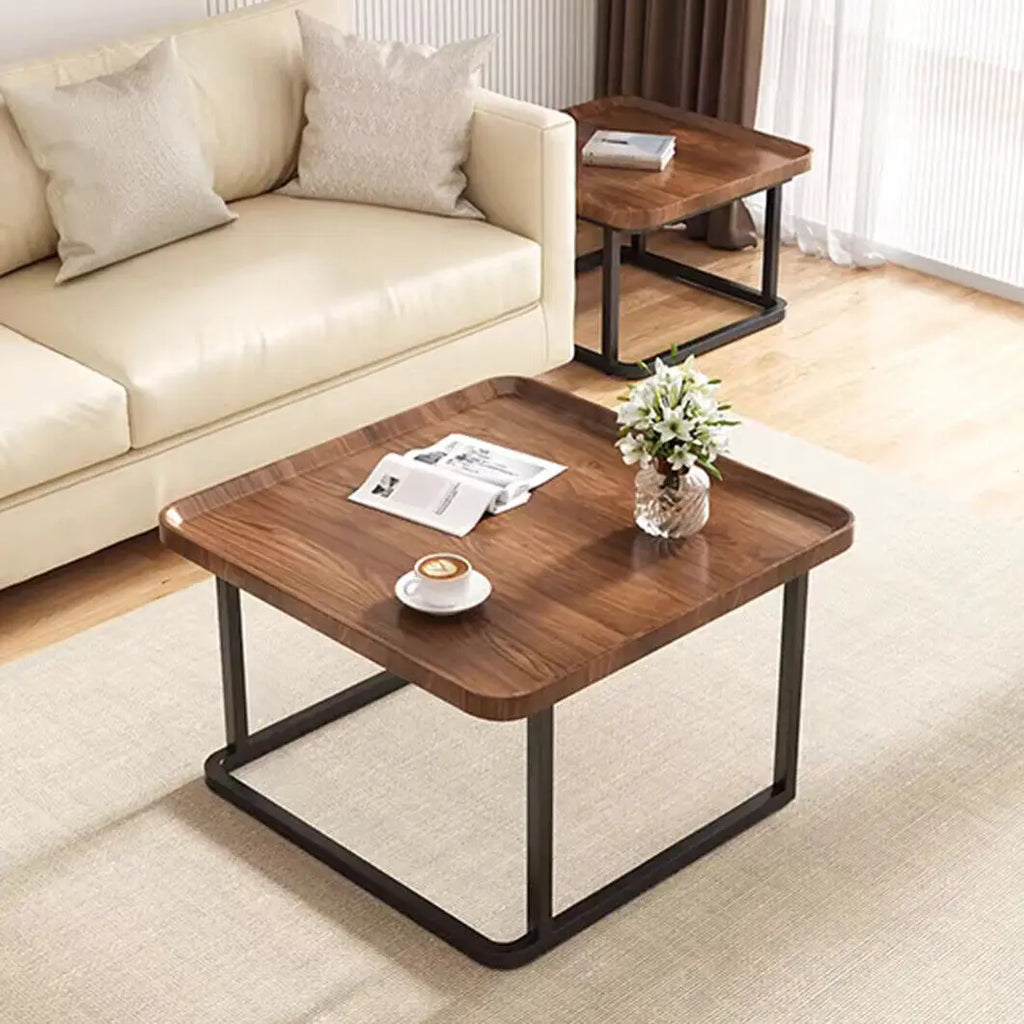 Irregular Living Room Coffee Table Set Small Drop-Shaped Solid Wooden Sofa Side/ End Table 2-in1 with Triangle Legs