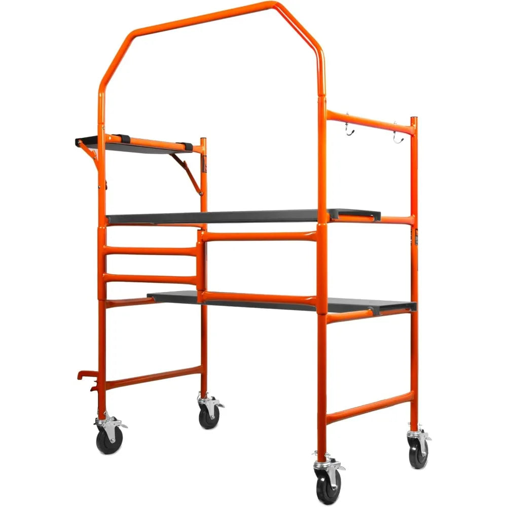 4-Foot Folding Scaffolding with 500 lbs Capacity, Safety Rail and Tool Shelf