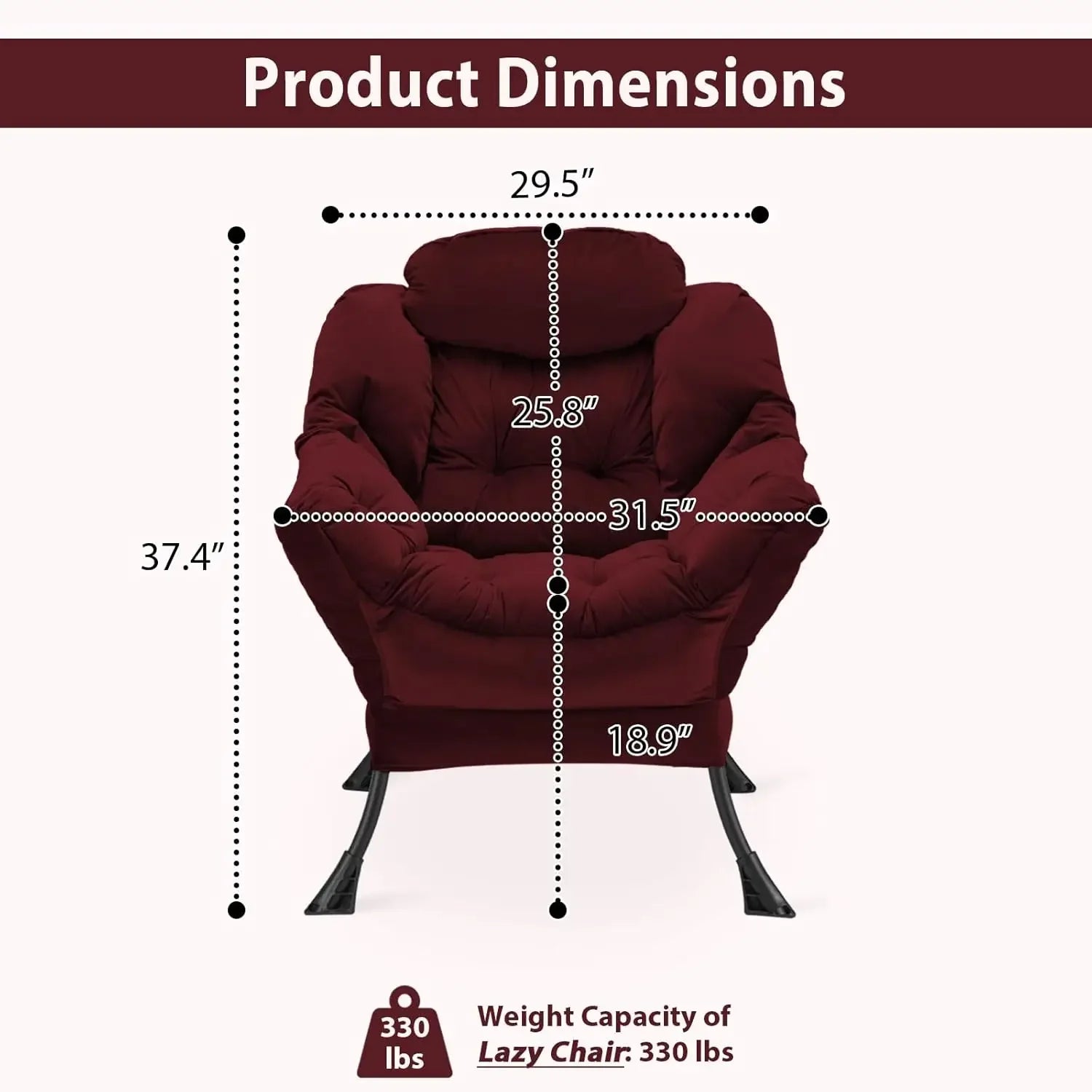 Lazy Chair Thick Padded, Accent Chair Velvet Upholstered with Wide Seat, Stable Metal Frame