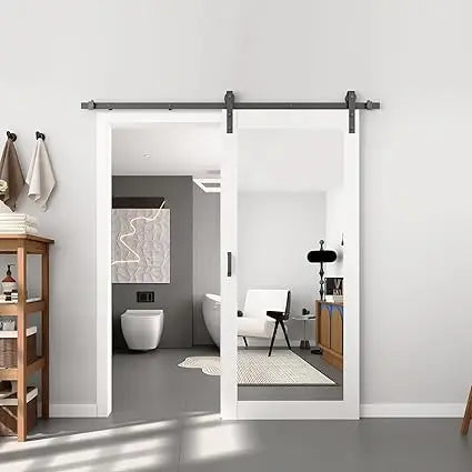 36" by 80" Solid Wood Mirrored Barn Door with 6.6 Feet Hardware Kit and Full-Length Mirror