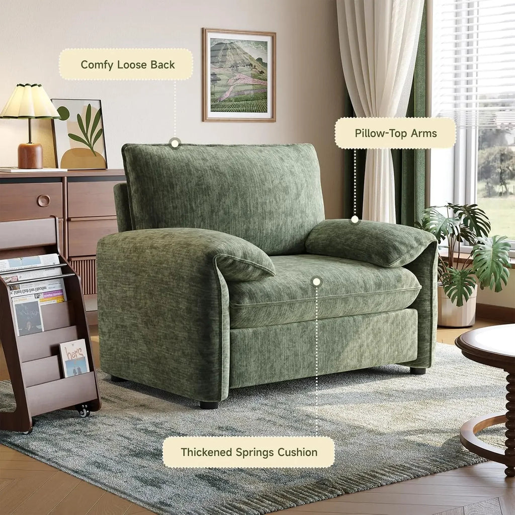 Oversized Accent Chair, 42 Inch Chenille Fabric Armchair, Comfy Single Sofa Chair with Padded Arms, Pocket Spring Cushion