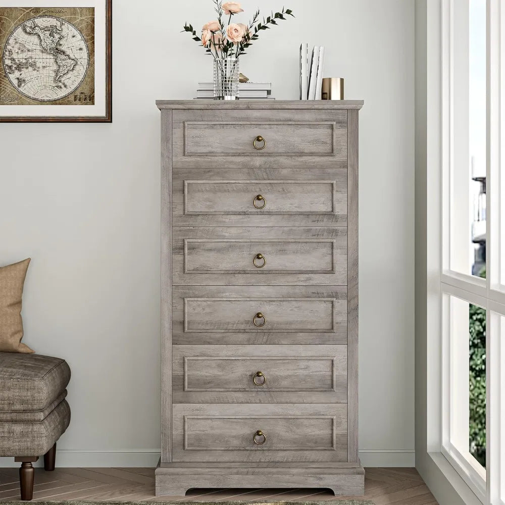 6 Drawer Dresser for Bedroom, 52" Tall Dresser, Modern Farmhouse Vertical Chest of Drawers for Bedroom