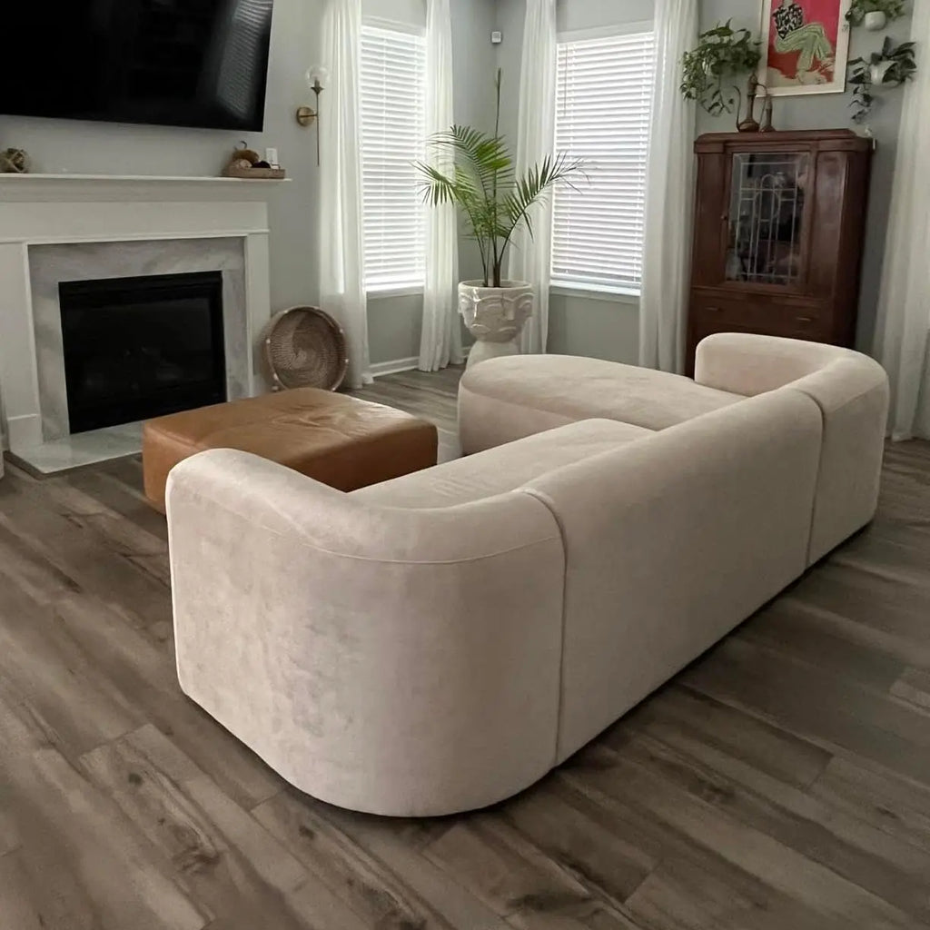 Luxury Modern Tight Curved Back Velvet Sofa, Minimalist Style/ Comfy Couch for Living Room/ Apartment, L-Shaped Sectional with Chaise