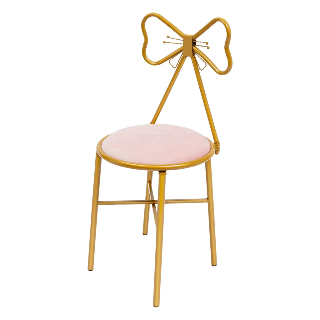 Elegant Pink Butterfly Backrest Chair with Soft Cushion, Iron Frame Dining Chair for Living Room Bedroom and Cafe Decor