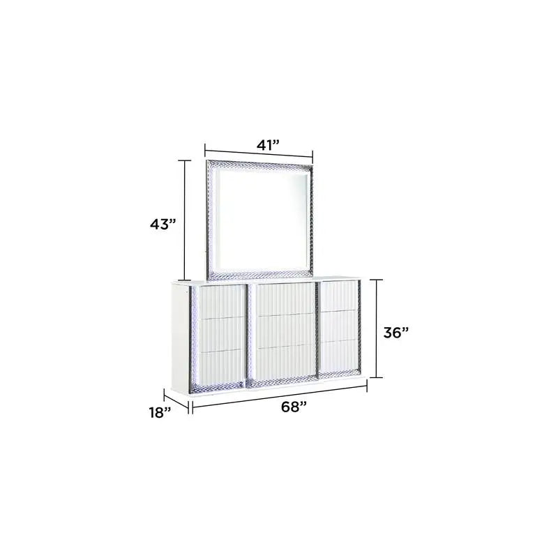 Contemporary King 5PC Bedroom Set with Diamond Accents, LED Lighting, and White Wood Finish