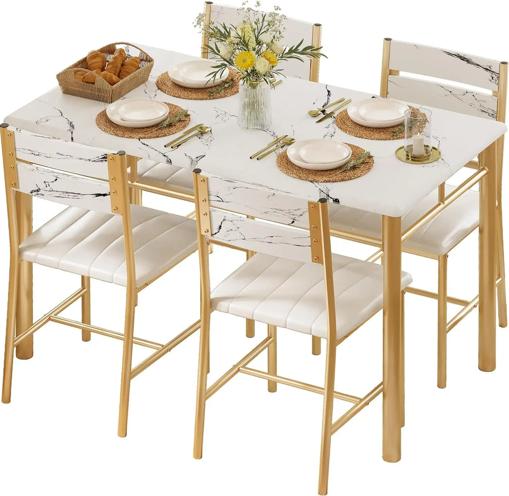 Dining Table Set for 4, Wood Kitchen Table with Upholstered Chairs for Kitchen & Dining Room