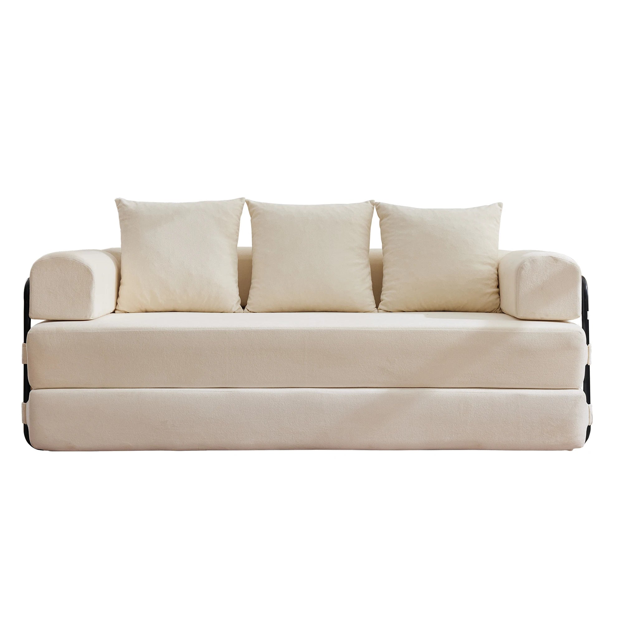 Convertible Sofa Bed with Pillows Modular Floor Sofa with Fixed-Shape Frame Chenille, Removable Folding Mattress Couch