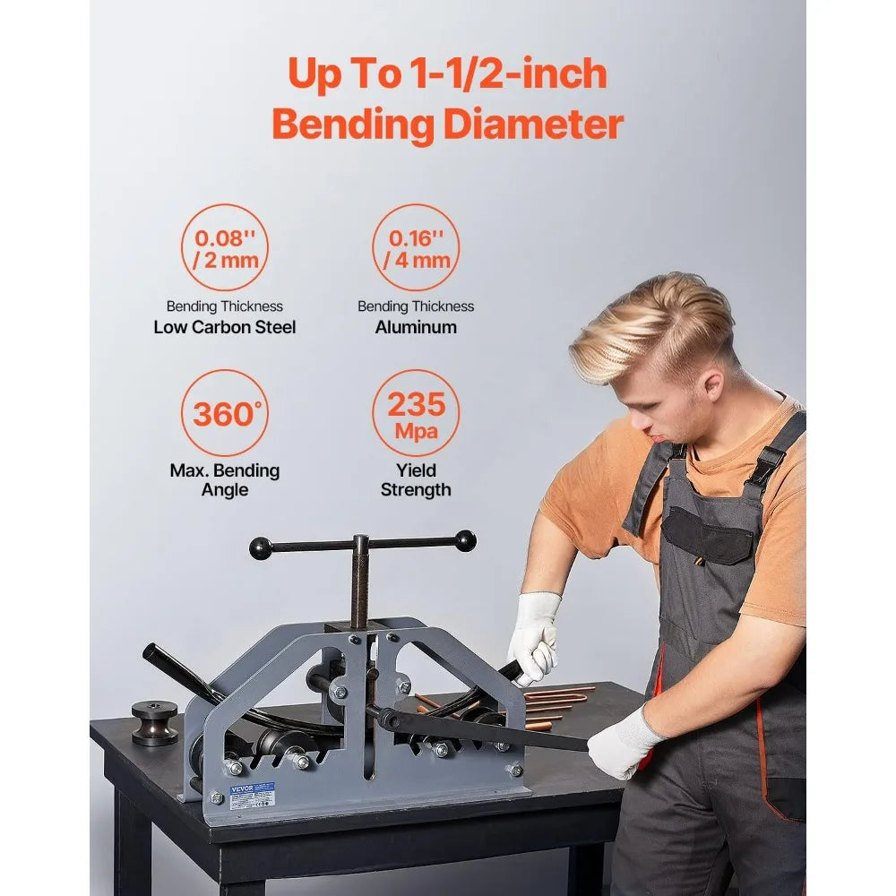 VEVOR Manual Tube Pipe Roller Bender, 1-1/2 Inch Capacity with 6 Dies, 360° Tool for Bending Copper and Aluminum Pipes Squarely