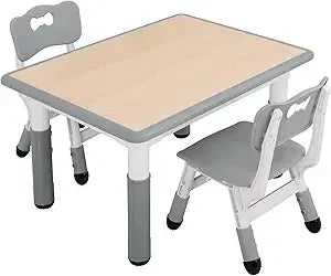 Kids Table and Chairs Set, Height Adjustable Toddler Study Table and Chairs, Arts & Crafts Table, Suitable for Ages 2-10, Child