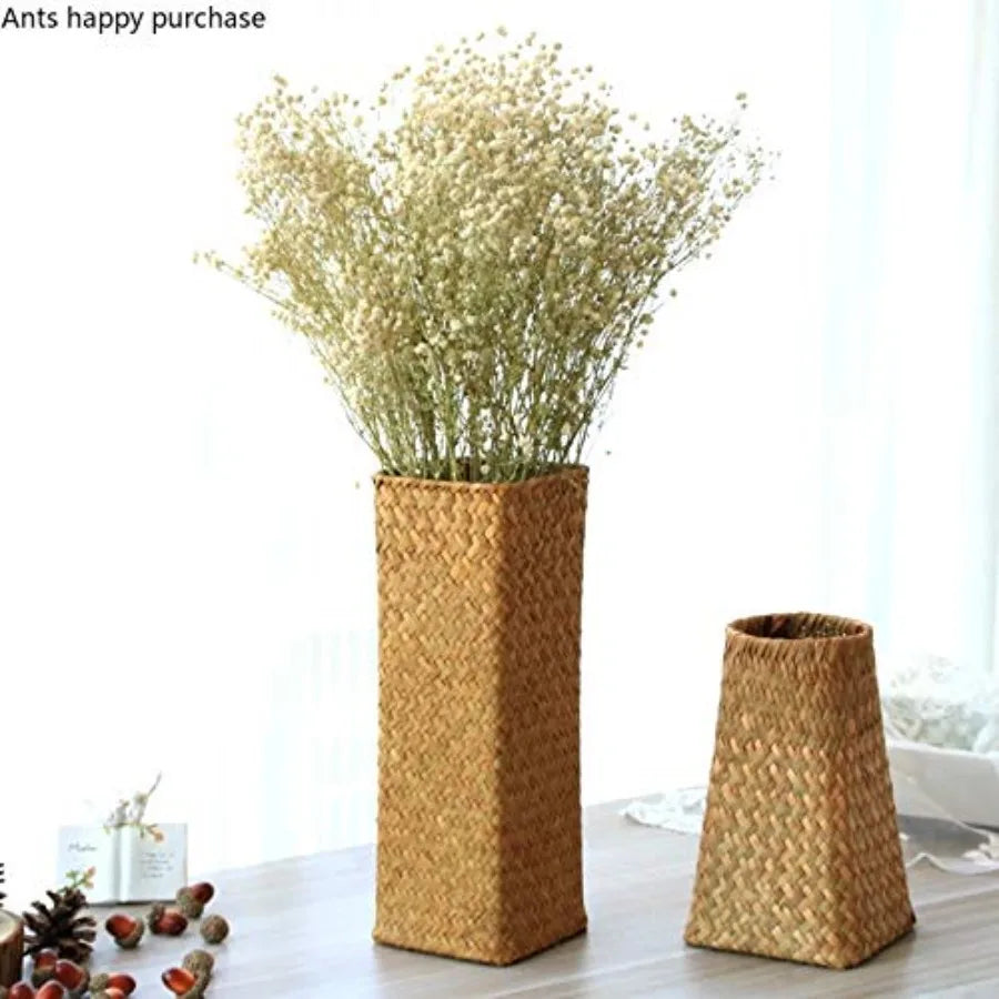 Natural Seaweed Weave Basket Pastoral Rattan Vase/ Bamboo Weaving  Flower Arranger Gypsophila Dried Flower Vase Decoration