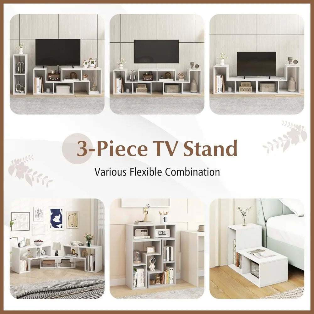 Free-Combination TV Stand for Bedroom - Entertainment Center for 50/ 55/ 60/ 65/ Inch TV, 3-Piece Media Console Table with Storage