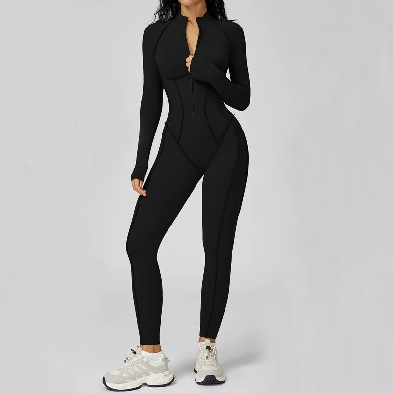 Women's Running Onesie Athletic Romper/ Pants, Long Sleeve, Zip Up Hiking Outfits, One Piece Workout Jumpsuit