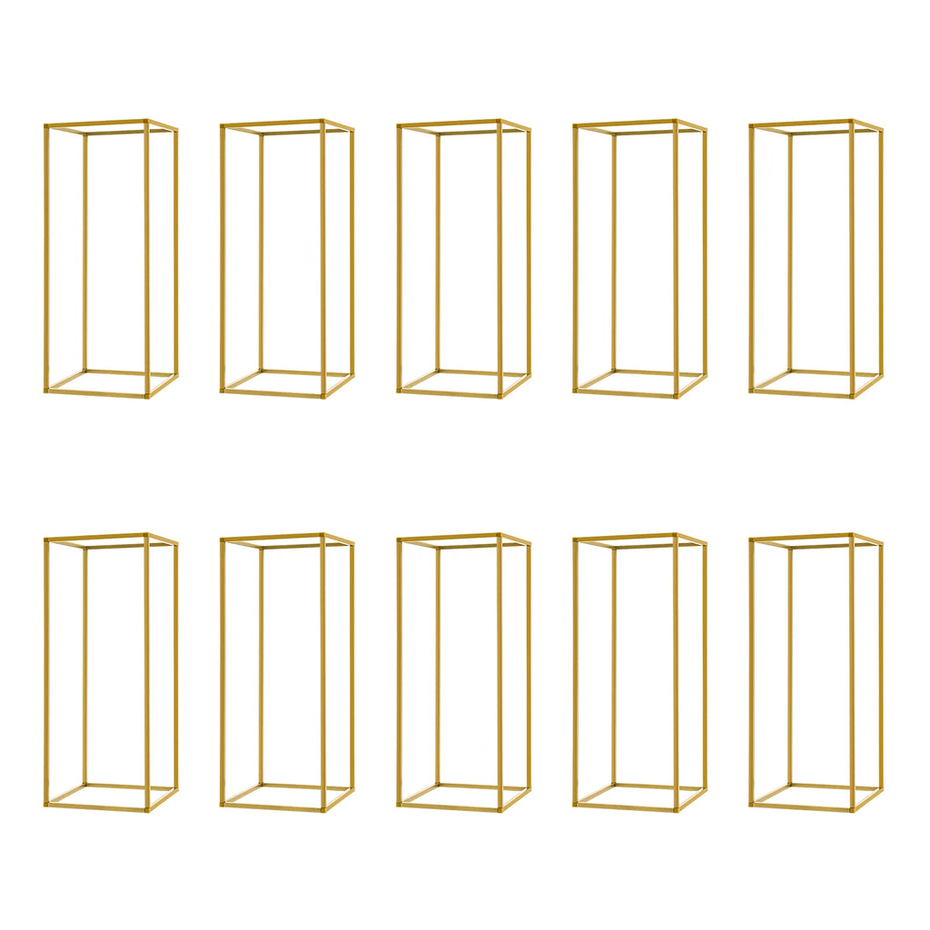 10-Pack Gold Flower Stand Set, 60cm/80cm Modern Rectangular Metal Display Stands for Wedding Centerpiece, Party, Dessert Table Decor