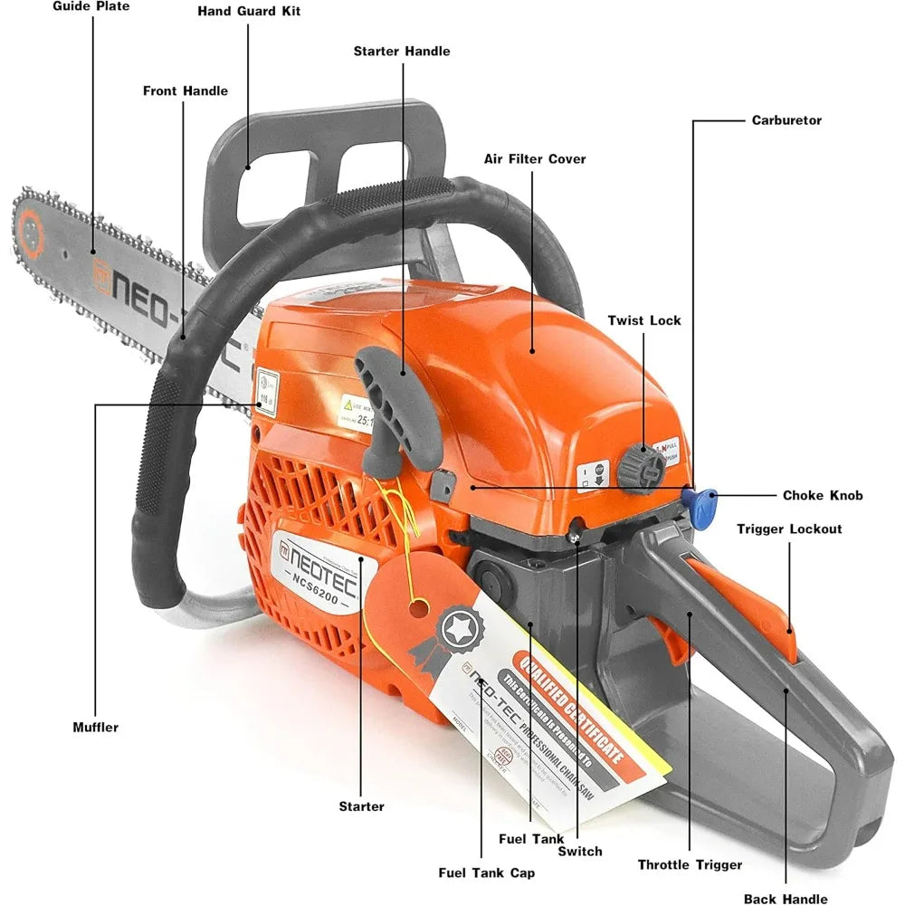 20-Inch 62CC Gas-Powered Chain Saw for Outdoor Wood Cutting
