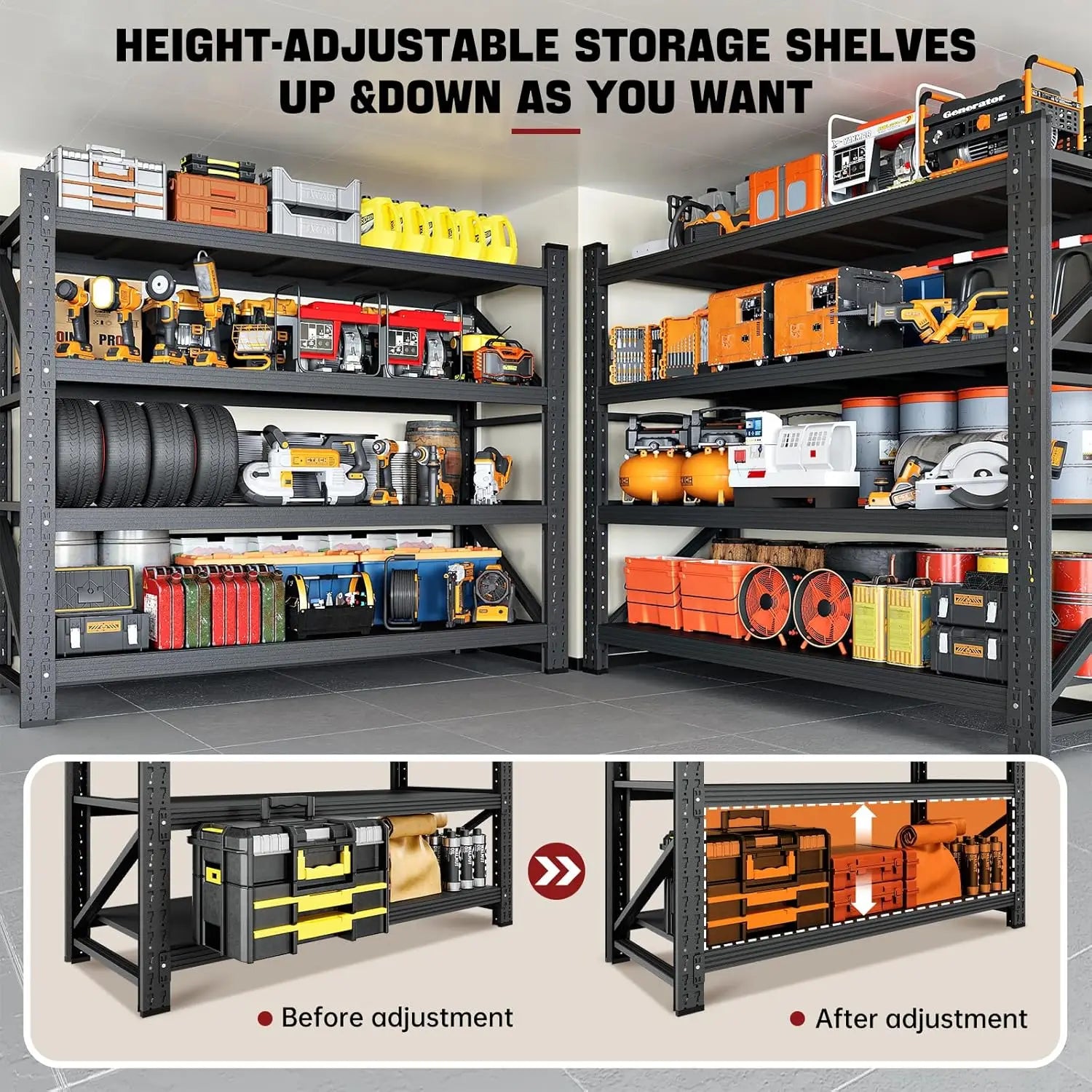 3000LBS Storage Shelves ,48" W Garage Shelving Heavy/ Duty Metal Adjustable Garage Shelves, Shelving Units Industrial Shelving