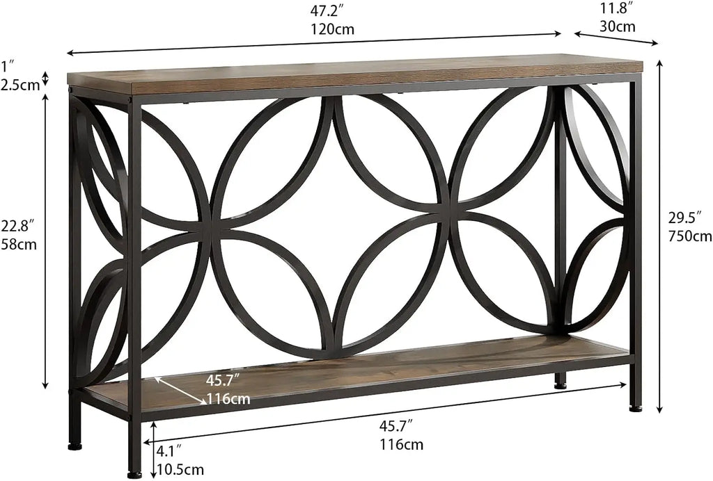 Narrow Sofa Table 47.2 Inch,Industrial Sofa Table Behind Couch,Vintage Entry Console Table with Storage for Entryway,Living Room