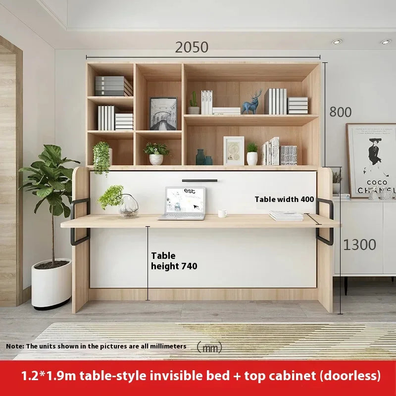 Multifunctional Invisible Desk Bed Bookcase Rotary Rollover Bed Wardrobe Integrated  Murphy Bed Bedroom Set Furniture