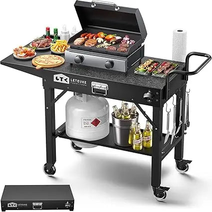 Portable Outdoor Folding Grill Table with Wheels for Blackstone Griddle and Ninja Grills