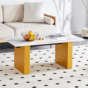 Glass Coffee Table, Coffee Table for Living Room, 47'' Modern Tempered Glass Tabletop with DoubleO MDF Leg and Silver Metal Base
