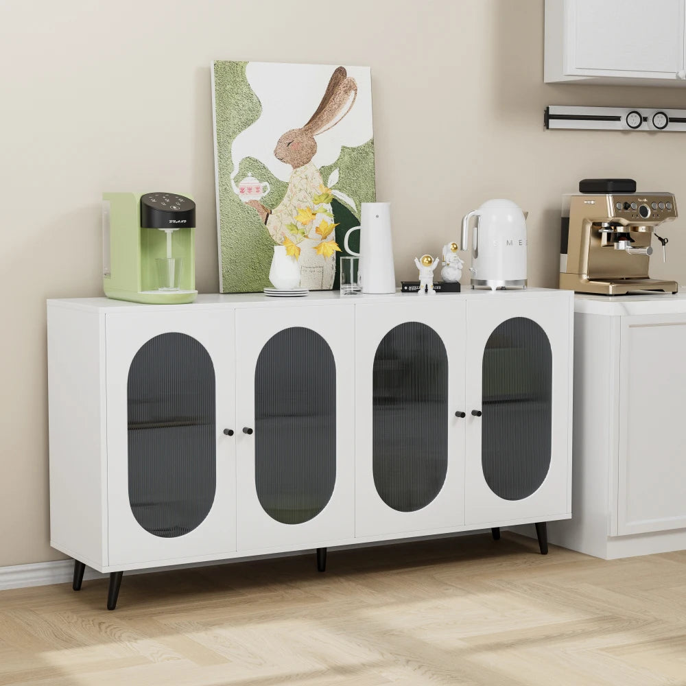 Buffet Cabinet 60'' Storage Cabinet/ 4 Acrylic Doors/ Accent Cabinet/ Sideboard Cabinet for Hallway /Entry /Living Room/ White